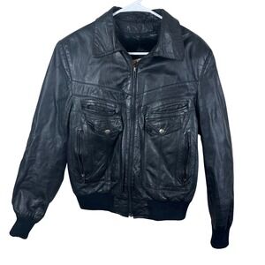 Berman's Leather Jacket Mens 40 Black Zip Bomber Outdoor Vintage 80s Moto